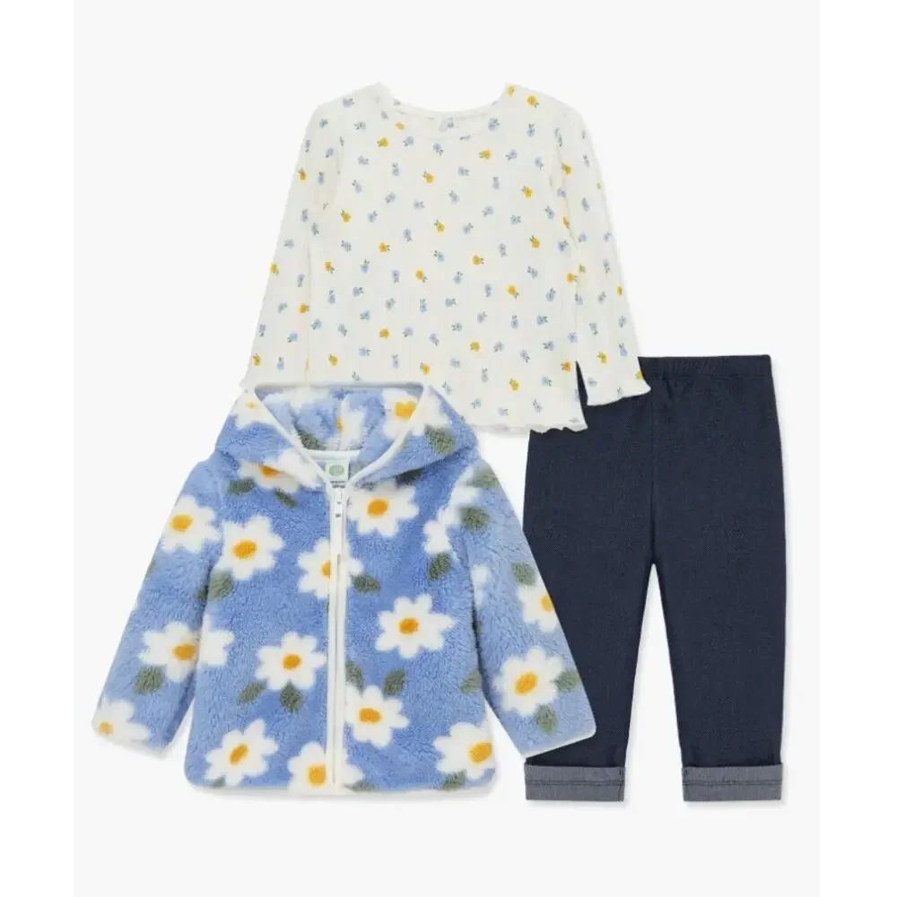 Little Me Floral Print Fleece Hoodie, Long Sleeve Top & Leggings Set